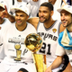 The San Antonio Spurs celebrate with the Larry O’Brien Championship Trophy after defeating the Miami Heat to win the 2014 NBA Finals at the AT&T Center June 15, 2014, in San Antonio.
Andy Lyons/Getty Images